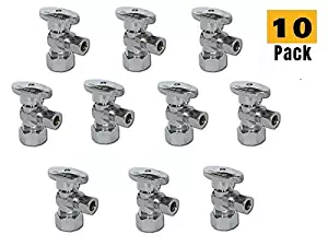 EZ-Fluid 1/2-in Nominal Comp (5/8" OD Comp) x 1/4-in OD Comp 1/4-Turn Chrome Brass Angle Stop Valve Water Shut Off Ball Valve For ICEMAKER Lead Free (10-Packs)