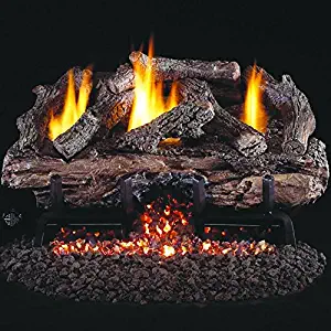 Peterson Real Fyre 24-inch Charred Aged Split Oak Log Set With Vent-free Natural Gas Ansi Certified G10 Burner - Variable Flame Remote