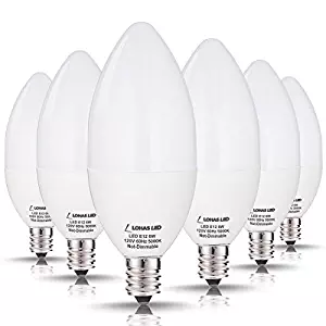 LOHAS LED Candelabra Bulb 60W Equivalent, Daylight White Light 5000K LED, 6W E12 Base Ceiling Fan Light Bulbs 60 Watt, Candle Shape Chandelier Kitchen Light, Not Dimmable, 550 Lumens(6 Pack)