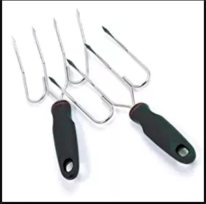 Turkey Lifter Forks - Set of 2 Stainless Steel Turkey Lifters with Slip Resistant Grip. Doubles as a Carving Fork. Will Not Bend or Break.
