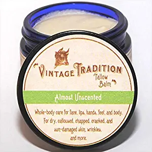Vintage Tradition Almost Unscented Tallow Balm, 100% Grass-Fed, 2 Fl Oz"The Whole Food of Skin Care"