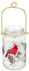 Cypress Home Glass Handpainted LED Cardinal and Pinecones Mason Jar