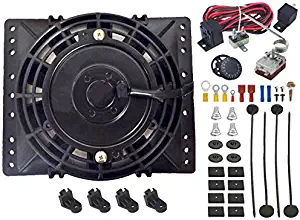 American Volt Single 12V Electric Engine Radiator Cooling Fan & Adjustable Temp Thermostat Controller Kit (6" Inch (w/Shroud))