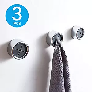 KAIYING Kitchen Towel Hooks Strong Self Adhesive Hook Wall Cabinet Sticker Round Cloth Tea Towel Holder Grabber Clasp Chrome Plated,PF011(3 Pcs)