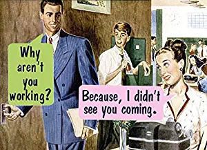 Why aren't you working? Because, I didn't see you coming. 2" x 3" Fridge Magnet Refrigerator vintage image Gift retro funny humor Office Humor Boss