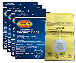 EnviroCare Replacement Micro Filtration Vacuum Bags for Kenmore Canister Type C/Q 50555, 50558, 50557 and Panasonic Type C-5 36 Pack
