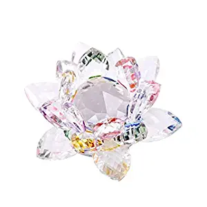 KLOUD City 3.4" Outter Diametr Rainbow Crystal Lotus Flower with Gift Box for Feng Shui Home Decor Home Decoration