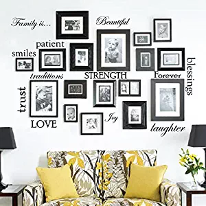 Set of 12 Family Quote Words Vinyl Wall Sticker Picture Frame Wall Family Room Art Decoration #1332 (Matte Black)