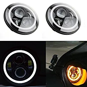 TURBOSII DOT Black 7" Round LED Headlights Bulb White Halo Ring Angel Eyes DRL lamp & Amber Turning Signal Lights For 97-2017 Jeep Wrangler JKU JK LJ TJ CJ Hummer H1 H2 H4 Plug H4-h13 Adapter