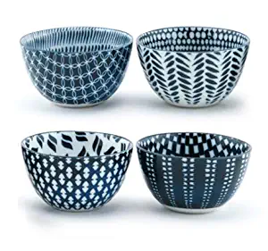 Fuji Merchandise Japanese Porcelain Multi Purpose Bowl Set of 4 Blue White Motif Gift Set Made In Japan
