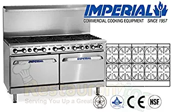 Imperial Commercial Restaurant Range 60" With 10 Burners 2 Standard Ovens Natural Gas Model Ir-10