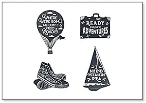 Vintage Labels Set with Hot Air Balloon, Luggage, Sneakers, and Yacht Fridge Magnet