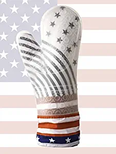 Heat Resistant Silicone Oven Mitt or Pot Holder - Silicone Glove American Theme Flag (Blue Stars)