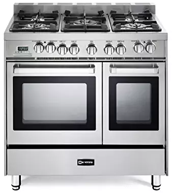 Verona VEFSGE365NDSS 36" Pro-Style Dual-Fuel Range with 5 Sealed Burners, 2 European Convection Ovens, Multi Function Programmable Ovens and Storage Drawer: Stainless Steel