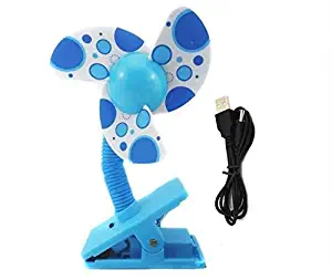 Alytimes Safety Baby Clip-On Mini Stroller Fan USB Battery Dual Crib Cooling Fans -Blue