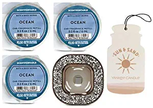 Bath and Body Works Gemstone Vent Clip Car Fragrance Holder & 3 Scentportable Ocean. Paperboard Car Fragrance Sun & Sand.