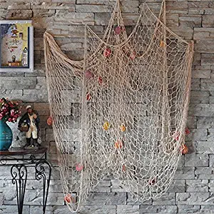 Bestag Modern Style Home Decoration Nautical Decorative Fishing Net Seaside Beach Shell Party Door Wall Decoration (2mx1m, White)