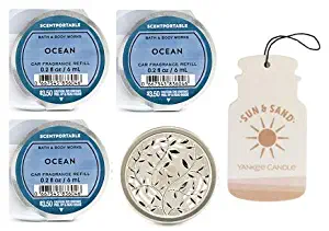 Bath and Body Works Silver Vines Vent Clip Car Fragrance Holder & 3 Scentportable Ocean. Paperboard Car Fragrance Sun & Sand.