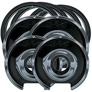 Range Kleen 8-Piece Drip Pan and Trim Ring, Style D fits hinged Electric Ranges GE, Hotpoint, Kenmore, Black Porcelain,