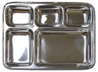 Stainless Steel Rectangular Divided Dinner Tray 5 sections