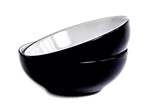 LoveMyBigBowl solid 28oz 7.25inch bowl for pasta, salad soup,noodles, cereals. Black and white microwave safe. Easy to clean. Stackable set of 2.