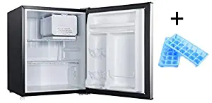 2.7 Compact Refrigerator Plus Bonus Mini Fridge Sized Ice Cube Trays (Stainless Look)