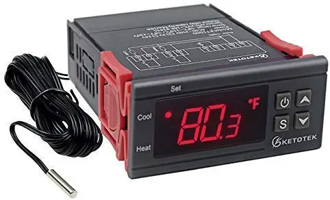 Ketotek AC 110V Digital Temperature Controller Incubator Thermostat Fahrenheit 10A 2 Relays Cool Heat NTC 10K Sensor