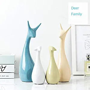 ASNOMY 4 Pack of Deer Family Originality Home Decoration Furnishing Animal Ornament Ceramics, Ceramic Statues Home Decor Ornament Figures (Four Deer Family)