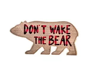 Don't Wake The Bear Buffalo Plaid Wood Wall Sign - Woodland Nursery Decor - Red and Black Buffalo Plaid adventure sign