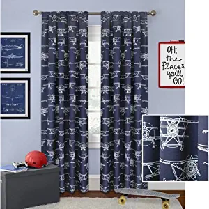 Better Homes and Gardens Airplanes Curtain Panel, 52" x 84" - Navy