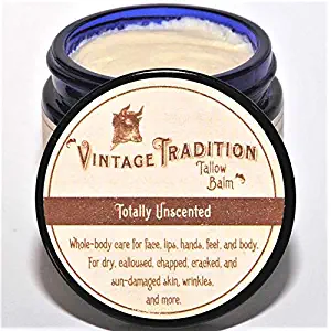 Vintage Tradition Totally Unscented Tallow Balm, 100% Grass-Fed, 2 Fl Oz"The Whole Food of Skin Care"