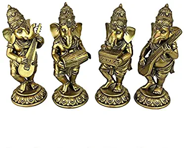 Design Toscano Musical Lord Ganesha Hindu Elephant God Statues, 7", Antique Gold