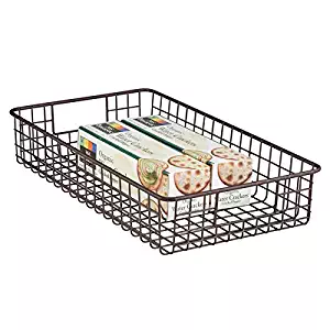 mDesign Household Metal Wire Cabinet Organizer Storage Organizer Bins Baskets trays - for Kitchen Pantry Pantry Fridge, Closets, Garage Laundry Bathroom - 16" x 9" x 3" - Bronze