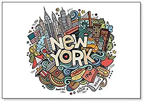 Cartoon Cute Doodles Hand Drawn New York Inscription Fridge Magnet