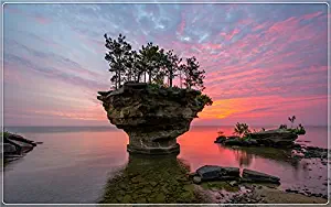 USA-Michigan-Lake-Huron-rocks-trees-sunset tourism scenery features creative tourism souvenirs Magnetic fridge magnet