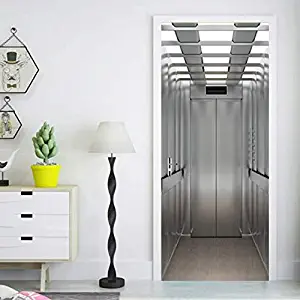 3D Elevator Door Wall Fridge Door Stickers Mural Self Adhesive Home Bedroom Office Decor Decal 30.32" X 78.74"