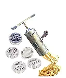 Newcreativetop Stainless Steel Manual Noodles Press Machine Pasta Maker with 5 Noodle Mould