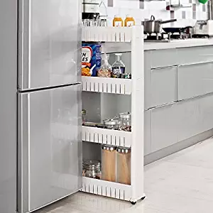 Slim Slide Out Pantry Storage Rack Mobile Shelving Unit Organizer 4 Large Baskets