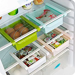 Refrigerator Storage Box Home Kitchen Fridge Sliding Drawer Shelf Storage Fruit Food Container Rack Space Saver Kitchen Tools (White)