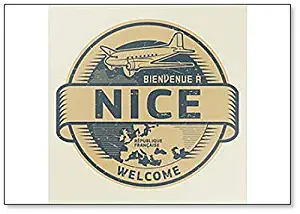 Stamp Illustration with Airplane and Text Welcome to Nice, France Fridge Magnet