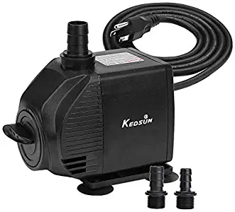 KEDSUM 400GPH Submersible Water Pump(1500L/H,40W), Ultra Quiet Submersible Pump, Fountain Pump-7ft High Lift, 6.6ft Power Cord, 3 Nozzles for Fish Tank, Pond, Aquarium, Statuary, Hydroponics