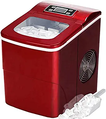 Tavata Countertop Compact Portable Ice Maker Machine with Self-clean Function, 9 Ice Cubes ready in 8 Minutes,Makes 26 lbs of Ice per 24 hours,with LCD Display (Red)