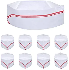 40 PCS Disposable Soda Jerk Paper Cap Chef Hat Retro Diner Food for Theme Restaurant Party with Red or Brown Strip (Red)
