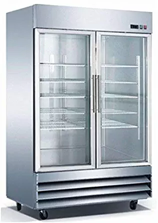 54" 2 Glass Door Commercial Refrigerator Stainless Steel Trim, LED Lighting, 48 Cubic Feet, CFD-2RR-G