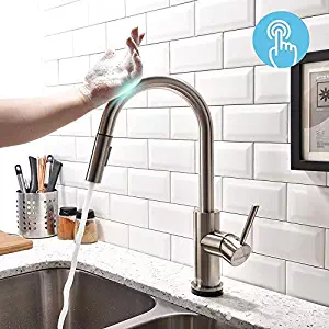 FORIOUS Touch Kitchen Faucets with Pull Down Sprayer, Kitchen Sink Faucet with Pull Out Sprayer, Fingerprint Resistant, Single Hole Deck Mount, Single Handle Copper Kitchen Faucet, Brushed Nickel