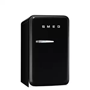 Smeg FAB5URNE 16" 50's Retro Style Series Compact Refrigerator with 1.5 cu. ft. Capacity Absorption Cooling Automatic Defrost LED Interior Lighting and Adjustable Shelves in Black with Right