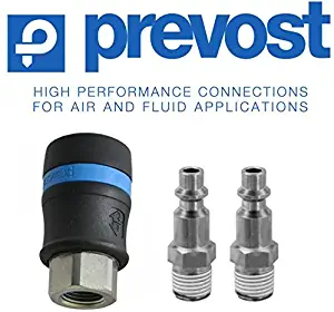 (1) Prevost ISG Safety Coupler and (2) 1/4" Industrial Profile, Male Threaded Plug COMBO: Compressed Air Fitting