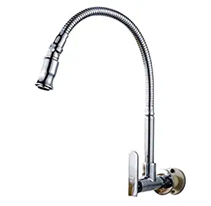 Inchant 360 Degree Swivel Chrome Finish Pull Down Flexible Wall Mounted Faucet with Single Handle and Single Hole, for Beverage Station, Kitchen