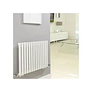 Hudson Reed - Cast-Iron Style Horizontal Designer Radiator With Angled Valves In White Finish - 25" x 46.25"