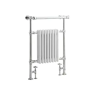 Hudson Reed - Traditional Heated Bathroom Towel Radiator With Fixing Pack and Valves In Chrome & White - 37" x 25"